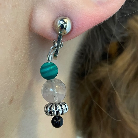 Dragonfly, Stone, and Faux Malachite Necklace, Bracelet, Clip-on Earring Set - Picture 11 of 11